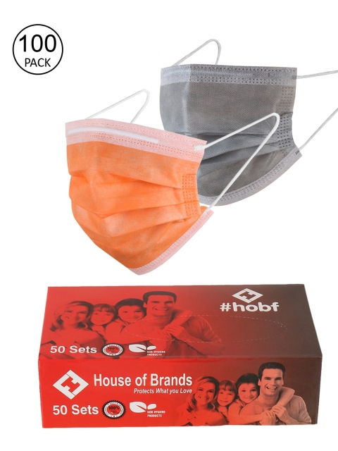 

LONDON FASHION hob Unisex Pack Of 100 Grey & Orange 3-Ply Ultrasonic Disposable Masks