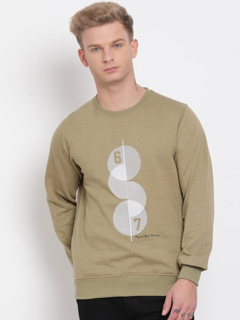 

COBB Men Olive Brown Printed Sweatshirt