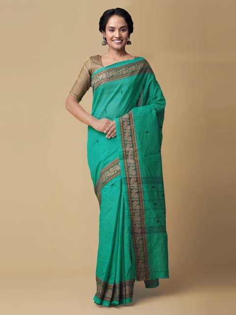 

Unnati Silks Green Pure Cotton Woven Design Chettinad Saree
