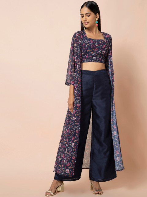 

INDYA Women Blue Printed Lightweight Tailored Jacket