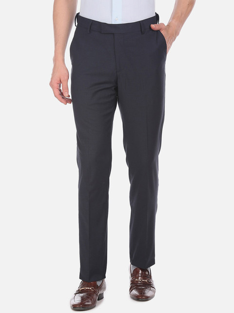 

U.S. Polo Assn. Men Blue Regular Fit Solid Formal Trousers