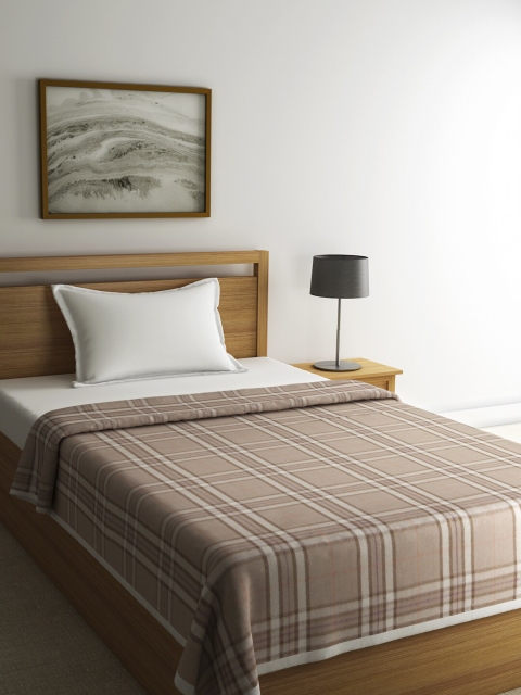 

Raymond Home Beige Checked 354 GSM Woolen Heavy Winter Single Bed Blanket