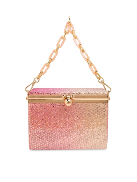 

Globus Women Pink & Gold-Toned Embellished Box Clutch