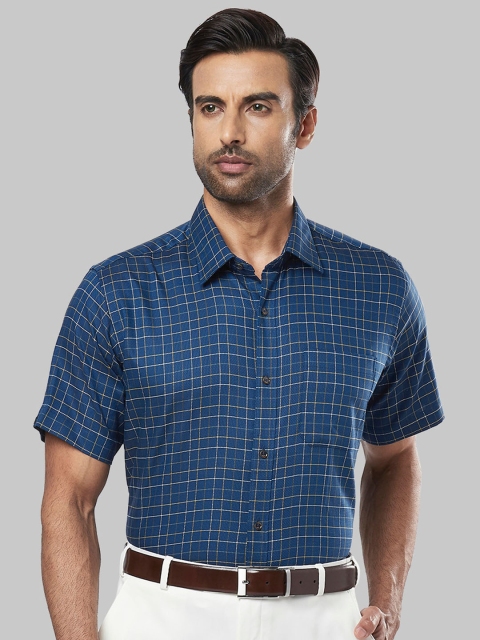 

Raymond Men Navy Blue & White Regular Fit Checked Formal Shirt
