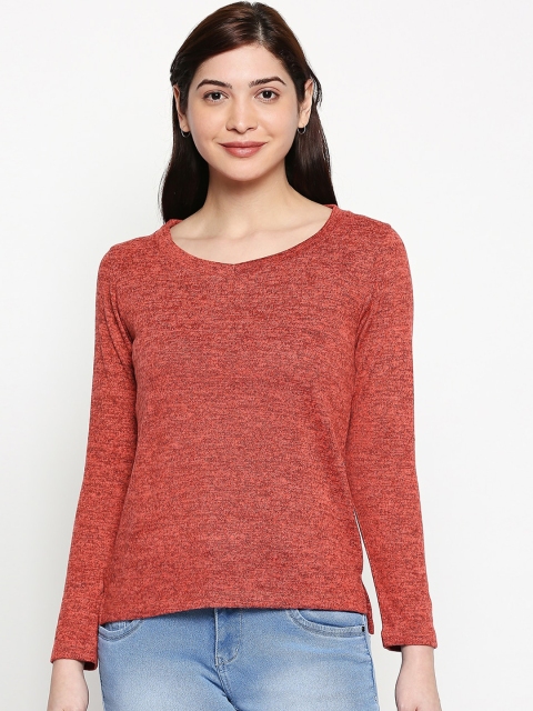 

inocenCia Women Rust Solid Round Neck T-shirt