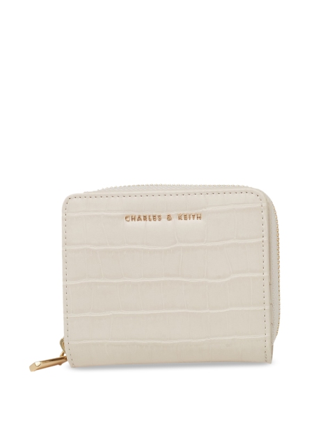 

CHARLES & KEITH Women Cream-Coloured Textured Zip-Around Wallet
