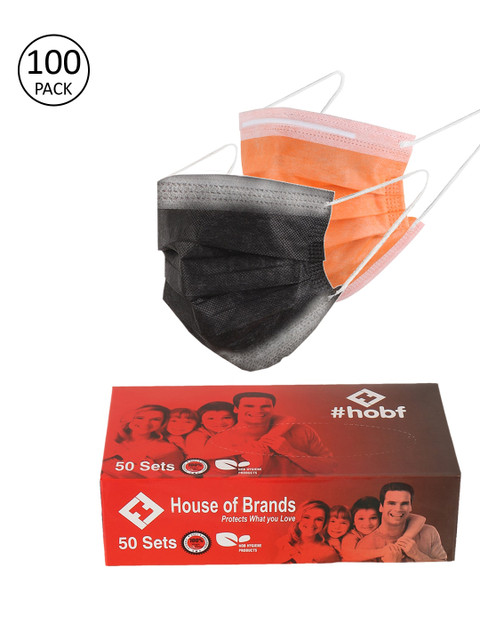 

LONDON FASHION hob Unisex Pack Of 100 Black & Orange Anti-Pollution Surgical mask