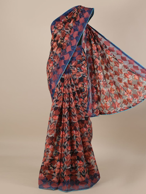 

Pothys Navy Blue Printed Jute Silk Saree