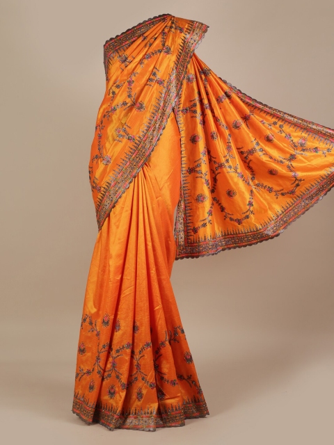 

Pothys Orange Embroidered Jute Silk Saree