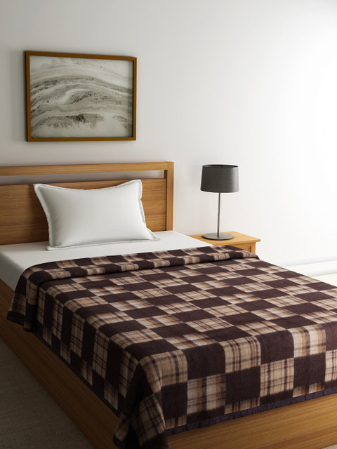 

Raymond Home Brown & Beige Checked 677 GSM Woollen Heavy Winter Single Bed Blanket
