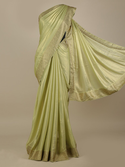 

Pothys Olive Green Solid Poly Georgette Saree