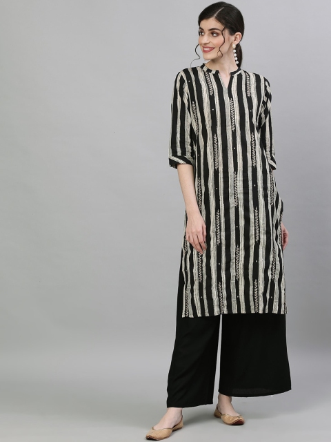 

Ishin Women Black & Black Striped Straight Kurta