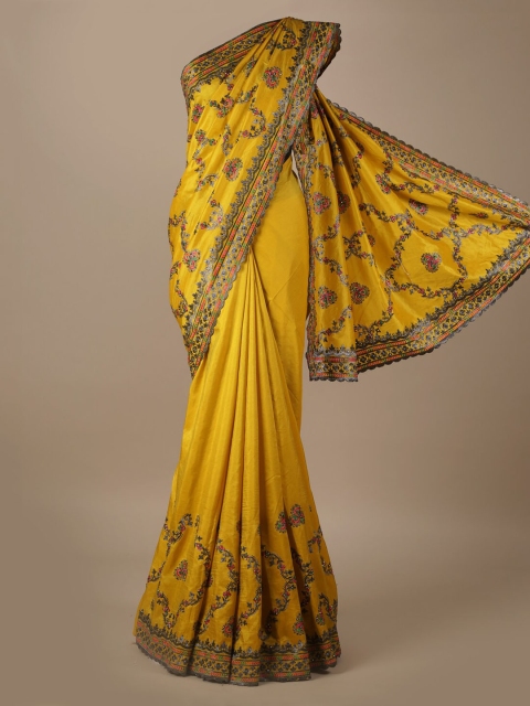 

Pothys Yellow Embroidered Jute Silk Saree