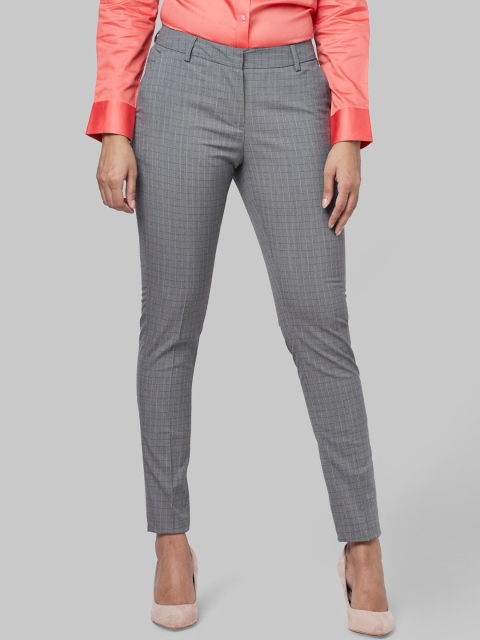 

Park Avenue Woman Women Grey Slim Fit Checked Formal Trousers