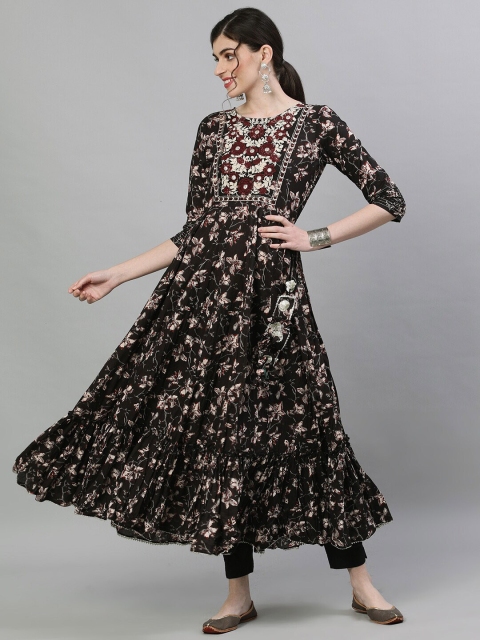 

Ishin Women Coffee Brown & Off-White Yoke Design Anarkali Kurta