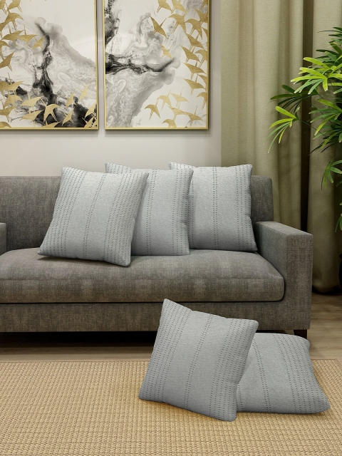 

KLOTTHE Set Of 5 Grey Self Design Square-Shaped Cushion Covers