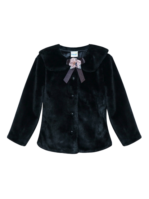 Daffodils GIRLS WEAR Girls Black Solid Double Breasted Pea Coat