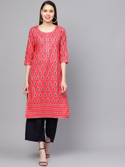 

ZOEYAMS Women Coral Printed Straight Kurta
