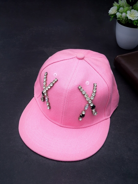 

Golden Peacock Unisex Pink & White Embellished Snapback Cap