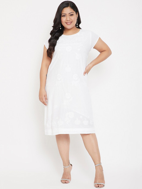 

Crease & Clips Women White Self Design A-Line Dress