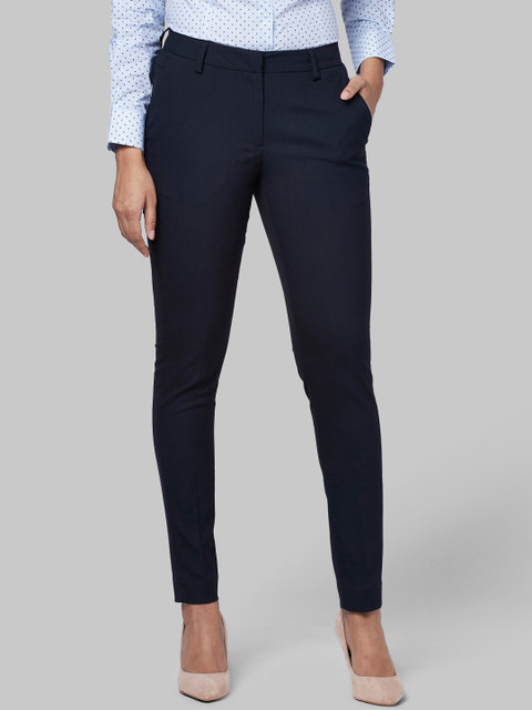

Park Avenue Woman Navy Blue Slim Fit Solid Formal Trousers