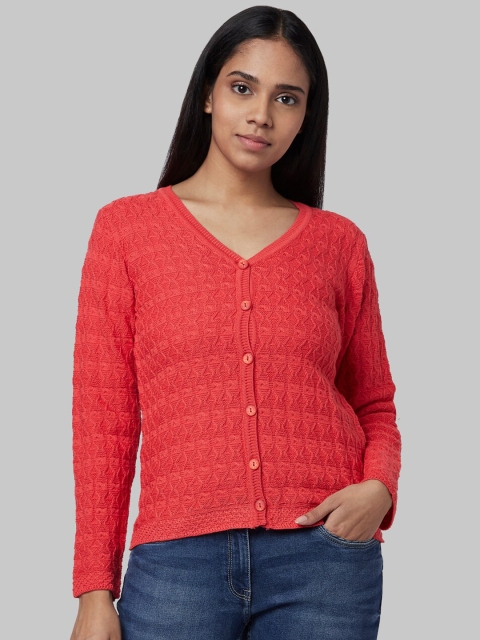 

Park Avenue Woman Red Self Design Cardigan Sweater