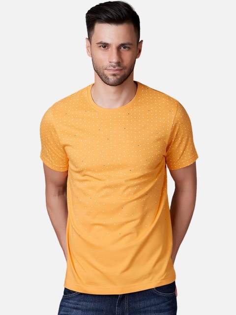 

MARCA Disati Men Mustard Self Design Round Neck T-shirt