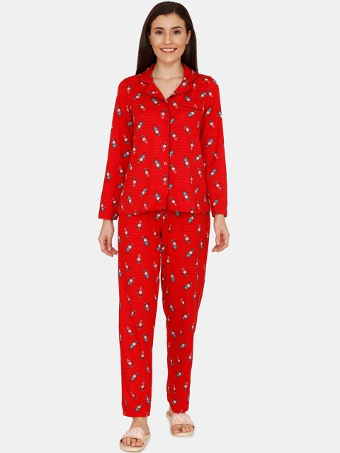 

Zivame Women Red & Blue Printed Night Suit