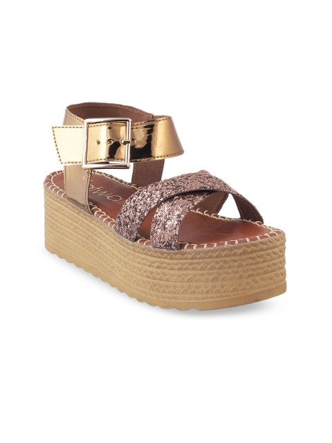 

Catwalk Women Bronze-Toned Woven Design Heeled Boots