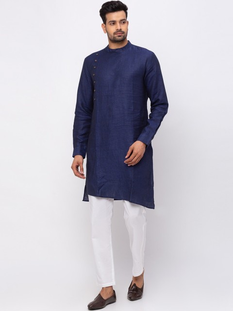

Ethnicity Men Navy Blue Solid Straight Kurta