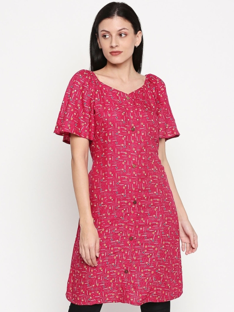 

People Women Pink & White Self Design Tunic