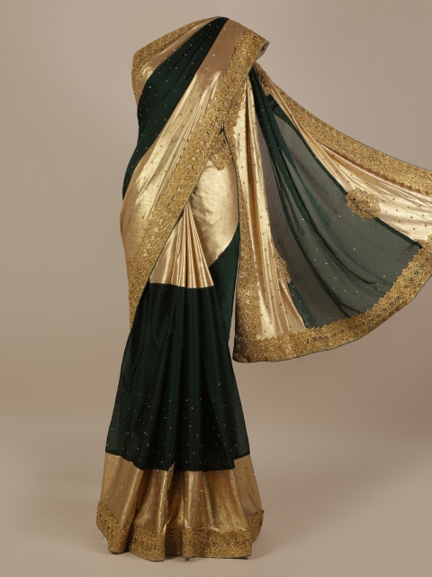 

Pothys Green & Gold-Toned Poly Georgette Colourblocked Saree