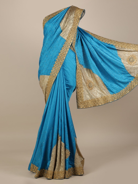 

Pothys Turquoise Blue Embellished Jute Silk Saree
