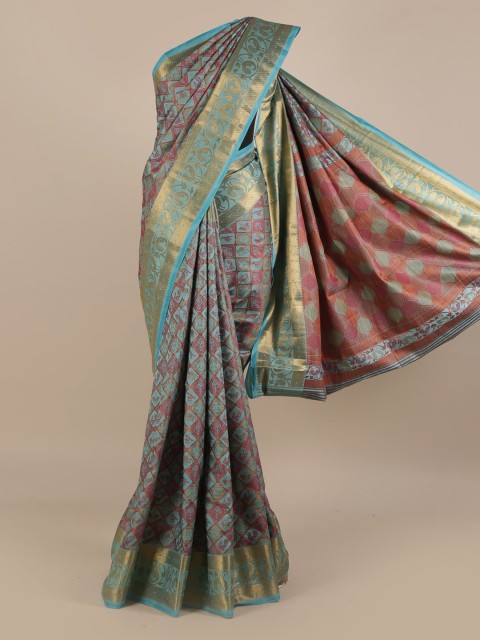 

Pothys Blue & Brown Jute Silk Woven Design Saree