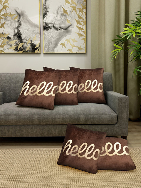 

KLOTTHE Set Of 5 Brown & Beige Typography Square Cushion With Fillers