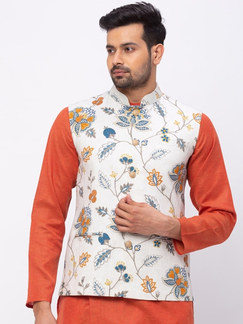 

Ethnicity Men White Embroidered Nehru Jacket