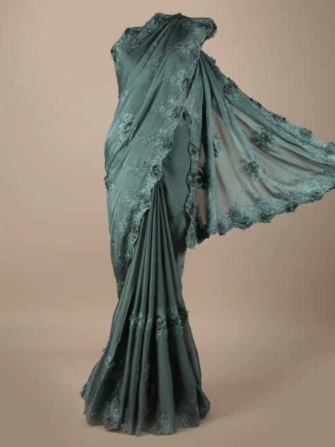 

Pothys Green Embroidered Saree with Patchwork Ornamentation
