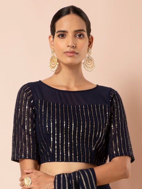 

INDYA Women Navy Blue Embellished Crop Top