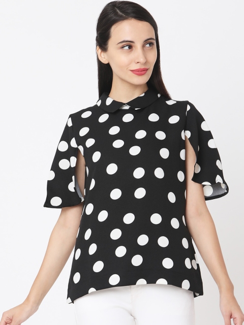 

Deal Jeans Women Black & White Polka Dots Printed A-Line Top