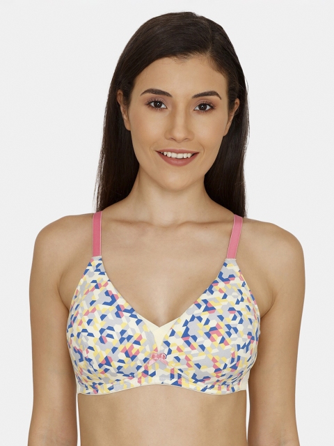 

Zivame Women Yellow & Pink Geometric Printed Non Wired Lightly Padded T-shirt Bra ZI108AFASHBYELW