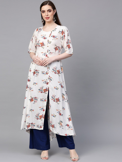 

ZOEYAMS Women White & Brown Printed A-Line Kurta