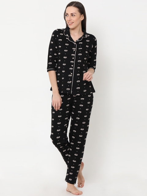 

Sweet Dreams Women Black & Beige Printed Night Suit