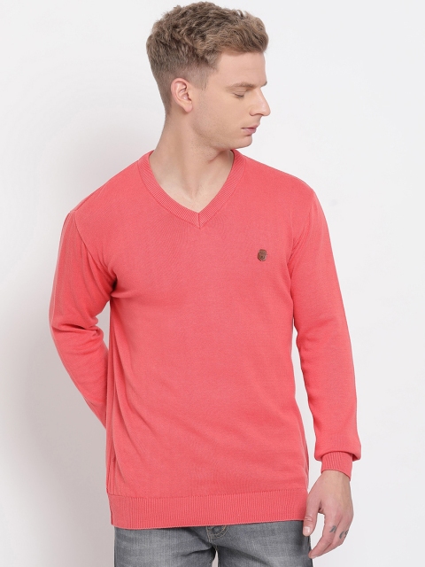 

COBB Men Peach Coloured Solid Pullover Sweater