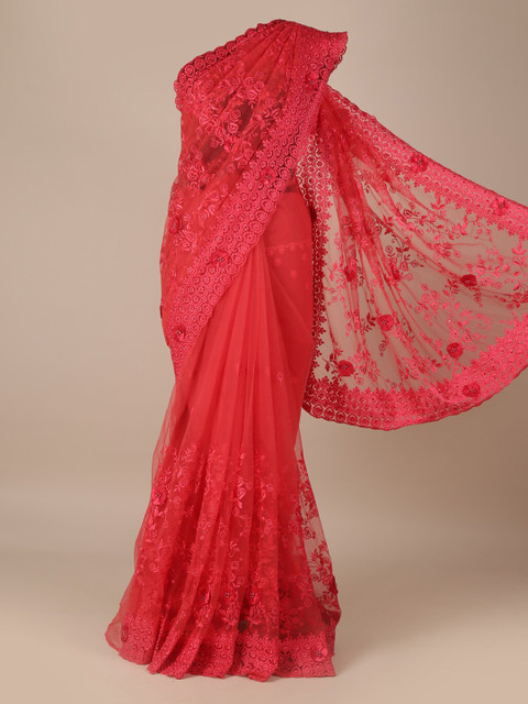

Pothys Red Embroidered Net Saree