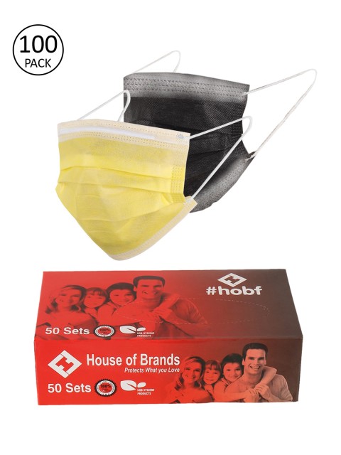 

LONDON FASHION hob Pack Of 100 3-Ply Anti-Pollution Ultrasonic Disposable Surgical Masks, Yellow
