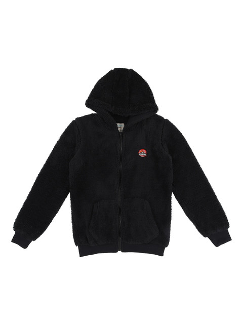 

Pantaloons Junior Boys Black Solid Hooded Fuzzy Front-Open Sweater