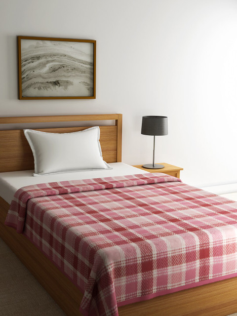 

Raymond Home Pink Checked 354 GSM Woolen Heavy Winter Single Bed Blanket