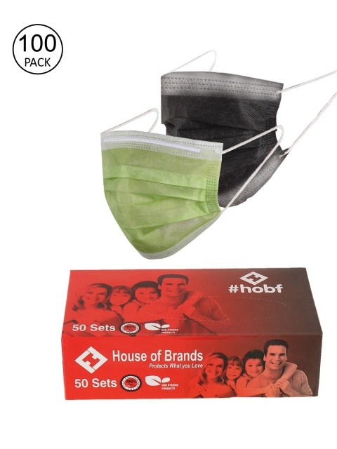 

LONDON FASHION hob Unisex Pack of 100 3-Ply Ultrasonic Disposable Masks With Nose-Pin, Olive