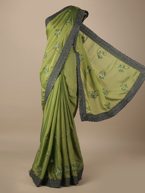 Pothys Green Embroidered Poly Georgette Saree