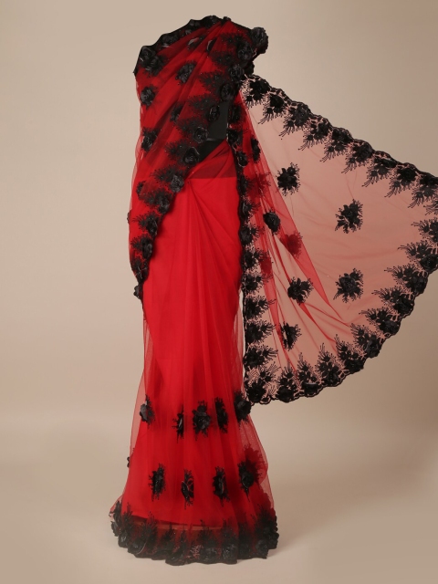 

Pothys Red & Black Net Embellished Saree